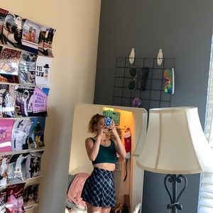 School girl play blue pleaded skirt